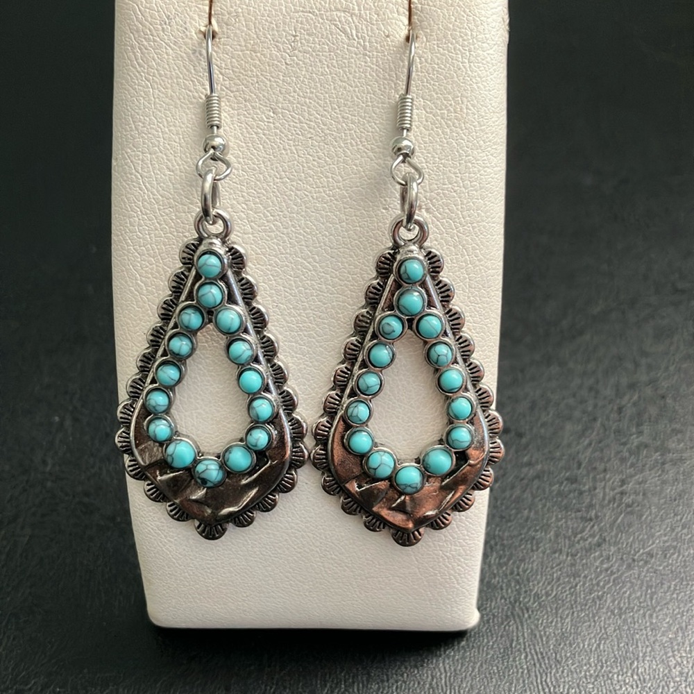 Turquoise and Silver Teardrop Earrings
